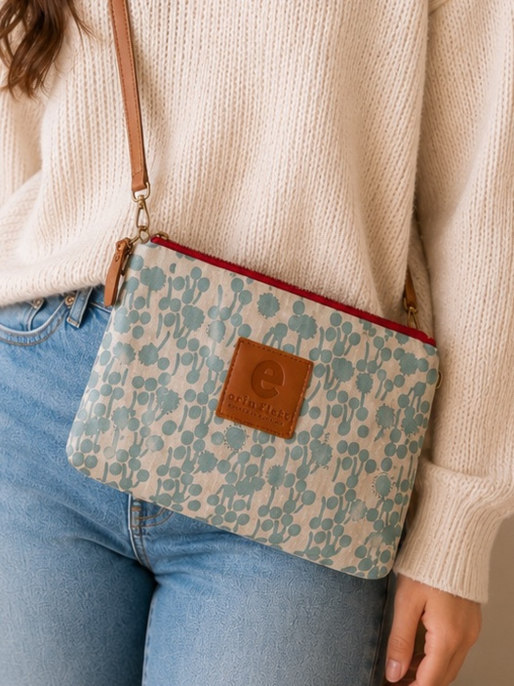 Erin Flett Custom Designed Hand Printed Canvas Crossbody Pouch Bag Maine